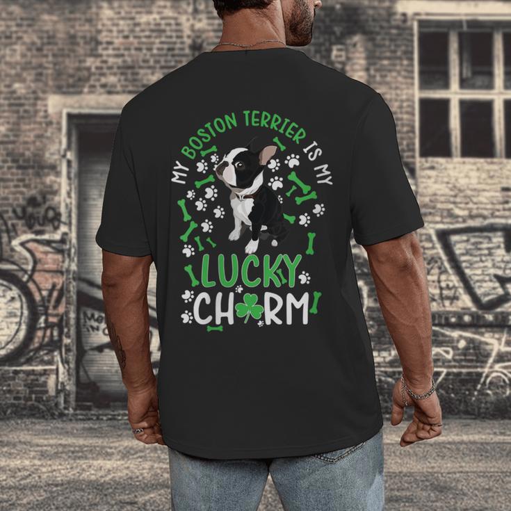 My Boston Terrier Is My Lucky Charm Paw Dog St Patrick's Day Men's Back Print T-Shirt, funny design