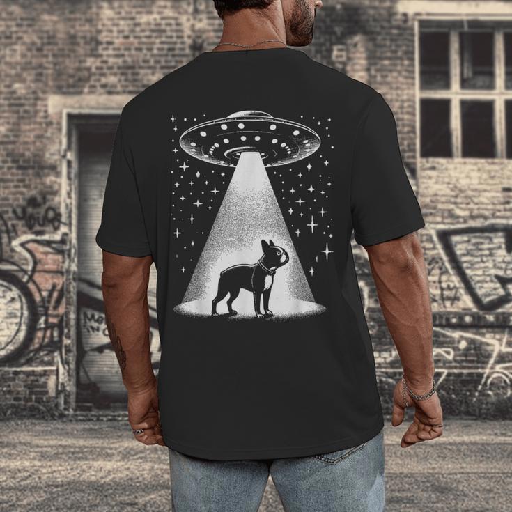 Boston Terrier Mom Dad Dog Alien UFO For Men Women Men's Back Print T-Shirt, funny design