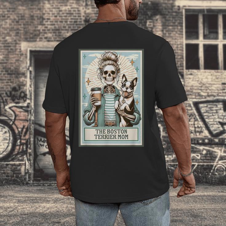 The Boston Terrier Mom Skeleton Spooky Season Halloween Men's Back Print T-Shirt, funny design