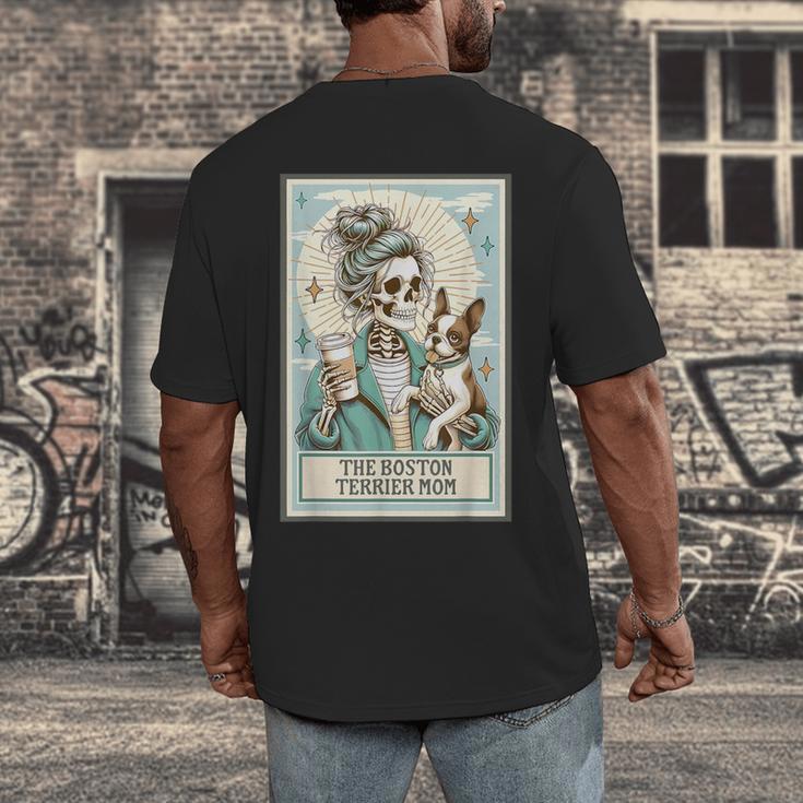Boston Terrier Mom Skeleton Tarot Card Witch Vibes Dog Mom Men's Back Print T-Shirt, funny design