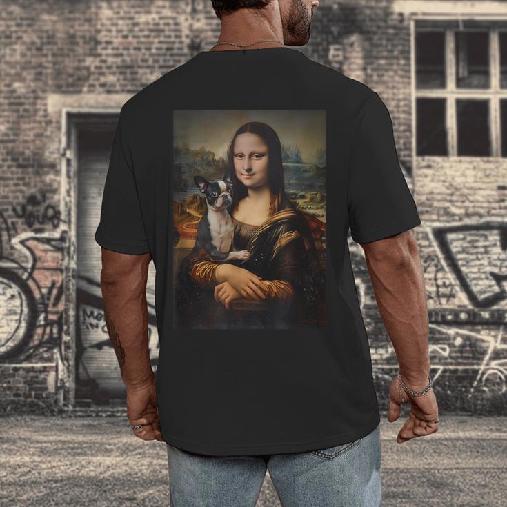 Boston Terrier Mona Lisa Painting Art Dog Mom Dad For Men Women Kids Men's Back Print T-Shirt, funny design