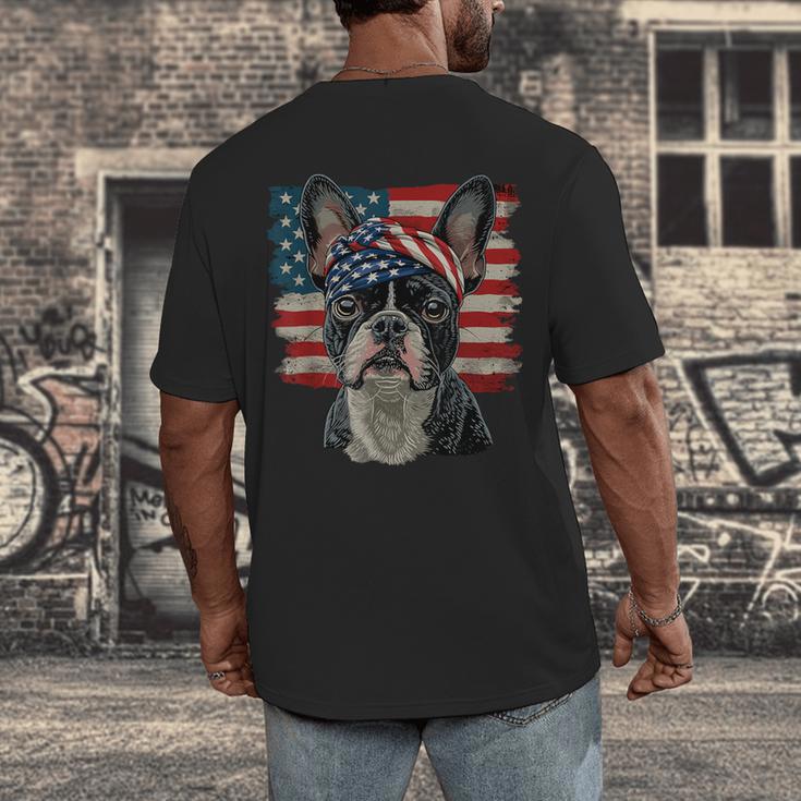 Boston Terrier Patriotic 4th Of July USA American Flag Men's Back Print T-Shirt, funny design