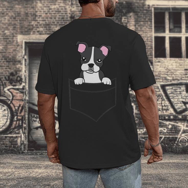 Boston Terrier In The Pocket Cute Pocket Boston Terrier Men's Back Print T-Shirt, funny design
