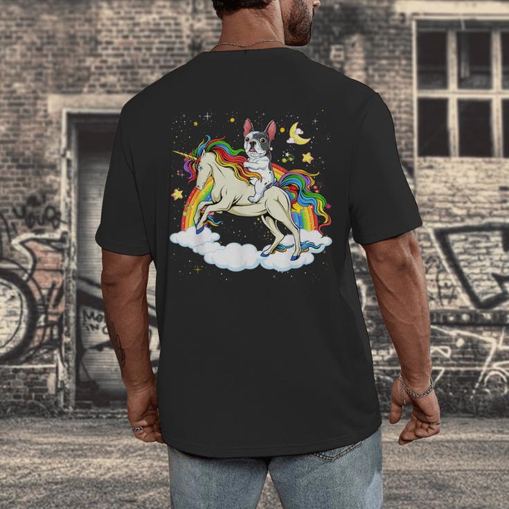 Boston Terrier Riding Unicorn Boys Girls Kids Rainbow Men's Back Print T-Shirt, funny design