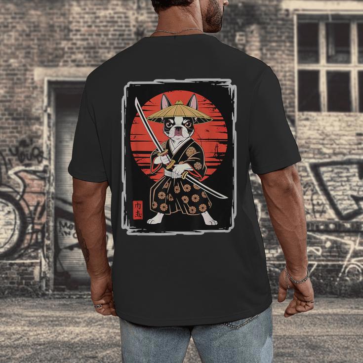 Boston Terrier Samurai Ninja Vintage Anime Japanese Ukiyo-e Men's Back Print T-Shirt, funny design