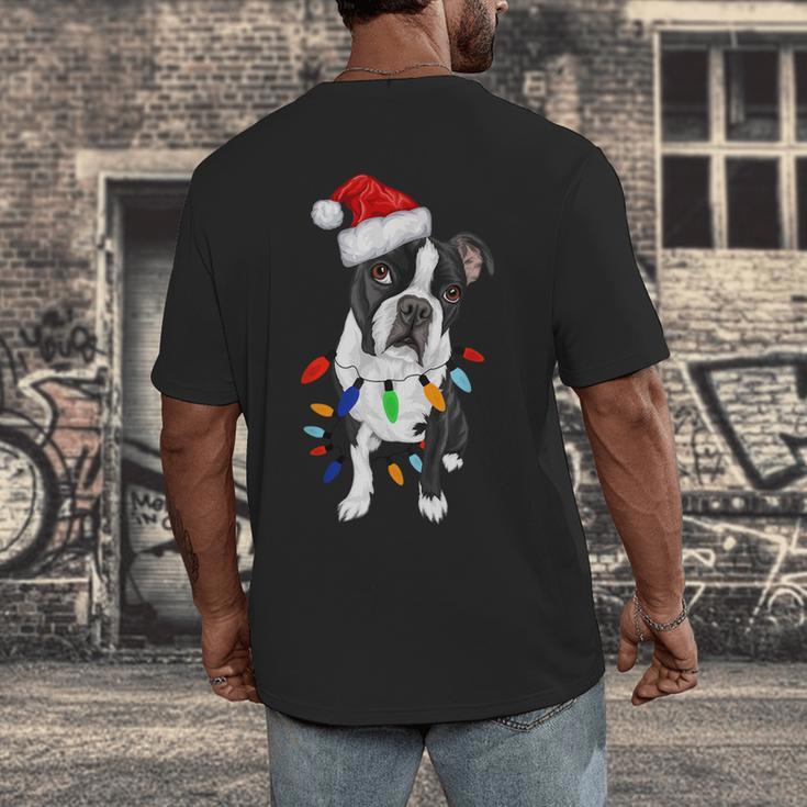 Boston Terrier Santa Christmas Lights Xmas Dog Lover Men Women Kids Men's Back Print T-Shirt, funny design