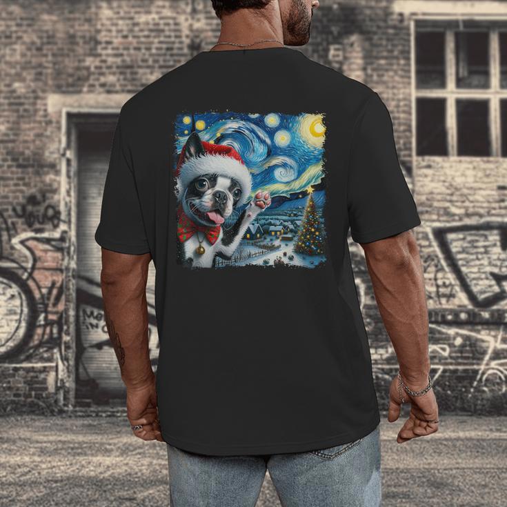 Boston Terrier Santa Starry Night Van Gogh Christmas Dog Men Women Kids Men's Back Print T-Shirt, funny design