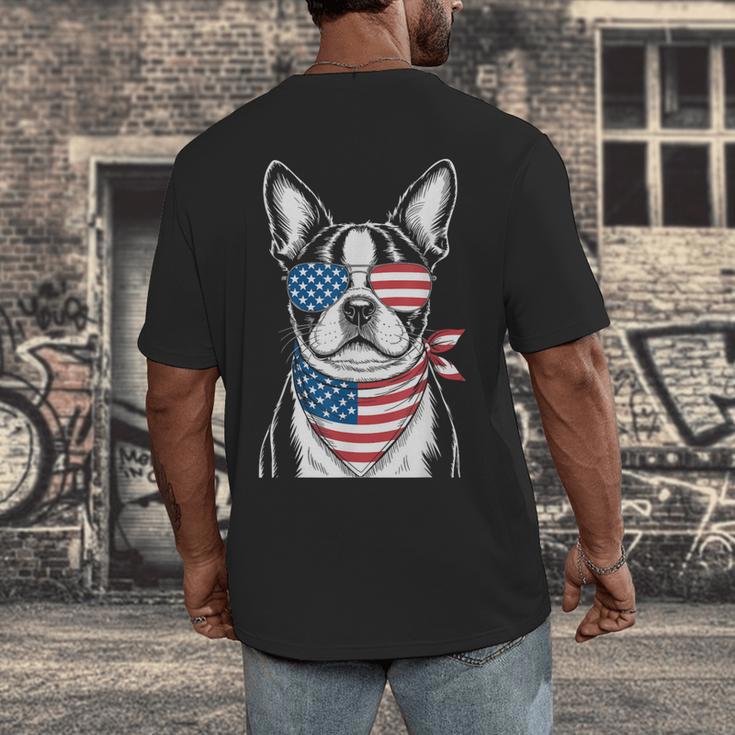 Boston Terrier USA Flag Sunglasses Patriotic 4th Of July Men's Back Print T-Shirt, funny design