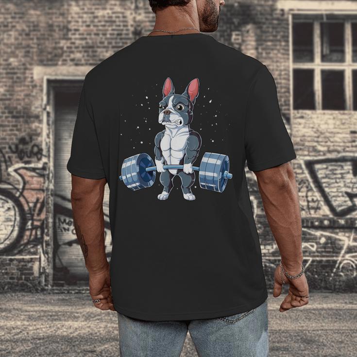 Boston Terrier Weightlifting Deadlift Men Fitness Gym Men's Back Print T-Shirt, funny design