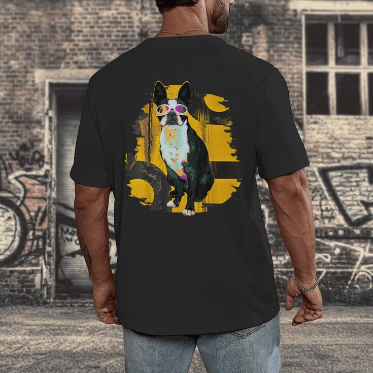 Boston Terrier s Mid-Century Modern Art s Street Grunge Men's Back Print T-Shirt, funny design