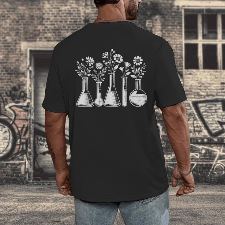 Botanical Beaker Science Teacher Floral Chemistry Lab Week Men's Back Print T-Shirt, funny design