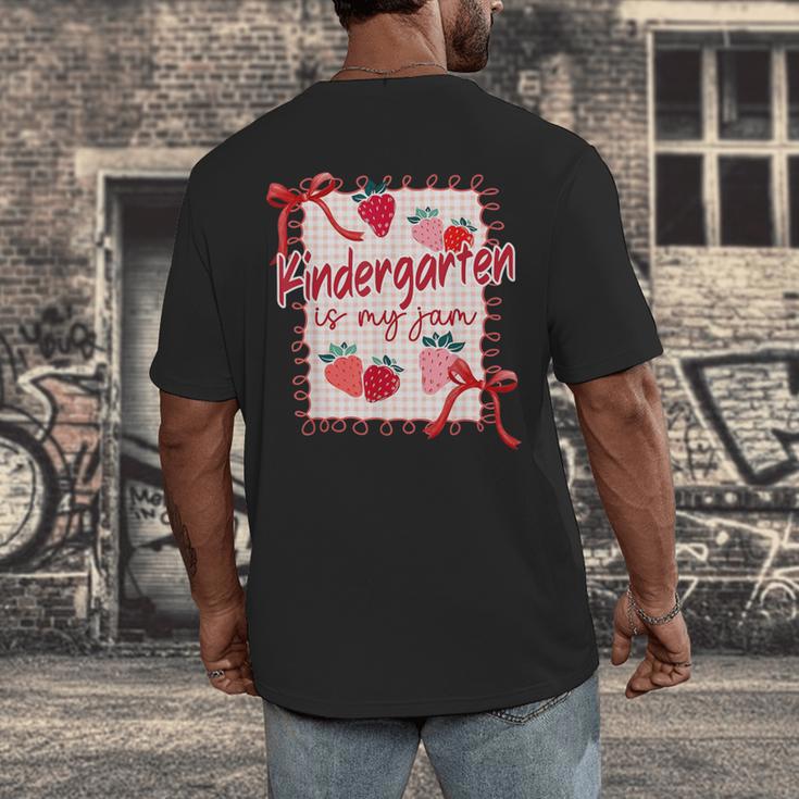 Bow Strawberry Kindergarten Is My Jam Teacher Kinder Team Men's Back Print T-Shirt, funny design