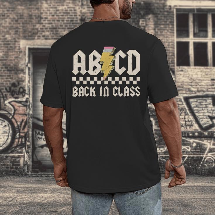 Boys Girls Teachers Rock Back To School ABCD Back In Class Men's Back Print T-Shirt, funny design Boys Girls Teachers Rock Back To School ABCD Back In Class Men's Back Print T-Shirt, funny design