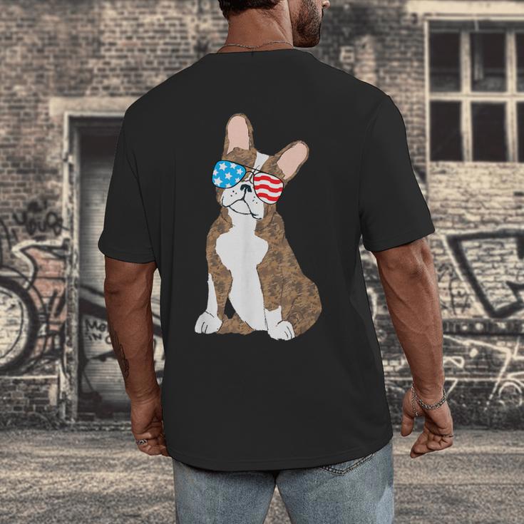 Brindle Boston Terrier Dog Patriotic Shirt USA Flag Men's Back Print T-Shirt, funny design