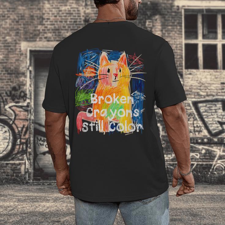 Broken Crayons Still Color Cat Teacher Men's Back Print T-Shirt, funny design
