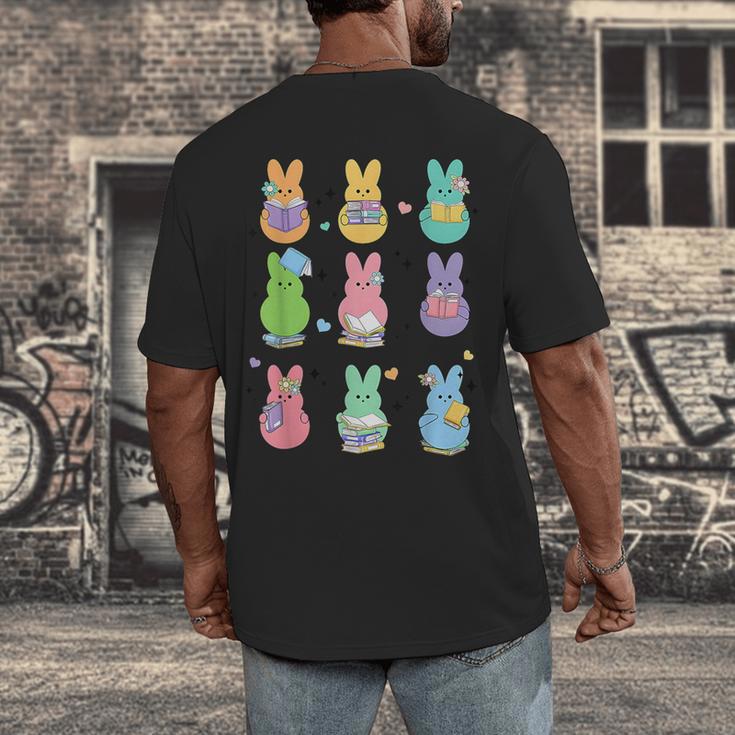Bunny Reading Books Easter Day Librarian Teacher Book Men's Back Print T-Shirt, funny design