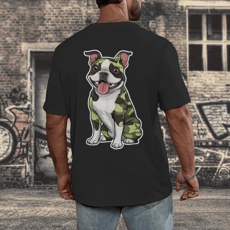 Camo Boston Terrier Pet Owner Camouflage Dog Lover Men's Back Print T-Shirt, funny design