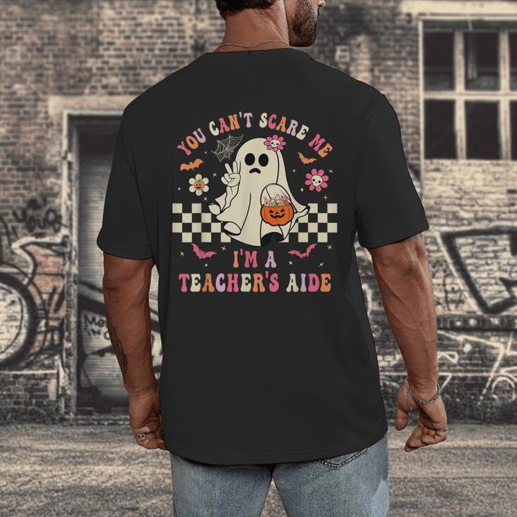 You Can't Scare Me I'm A School Teacher's Aide Halloween Men's Back Print T-Shirt, funny design