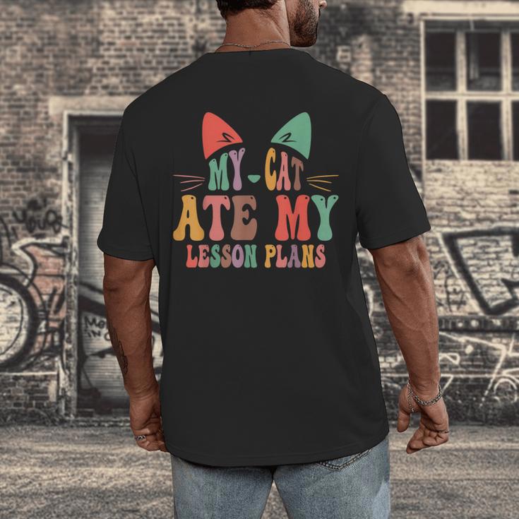 My Cat Ate My Lesson Plans Teacher Sarcastic Men's Back Print T-Shirt, funny design My Cat Ate My Lesson Plans Teacher Sarcastic Men's Back Print T-Shirt, funny design