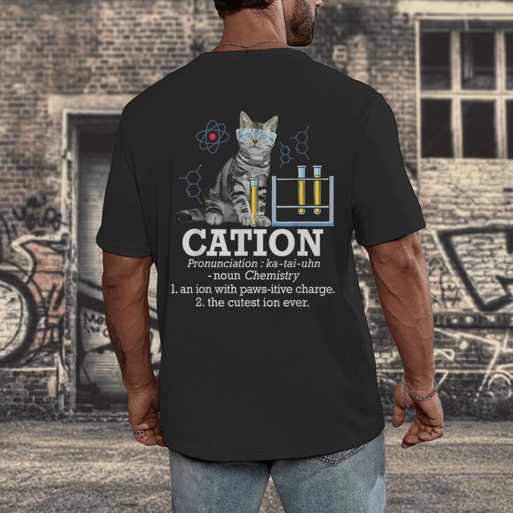 Cation Chemistry Humor Science Teacher Cat Pun Men's Back Print T-Shirt, funny design