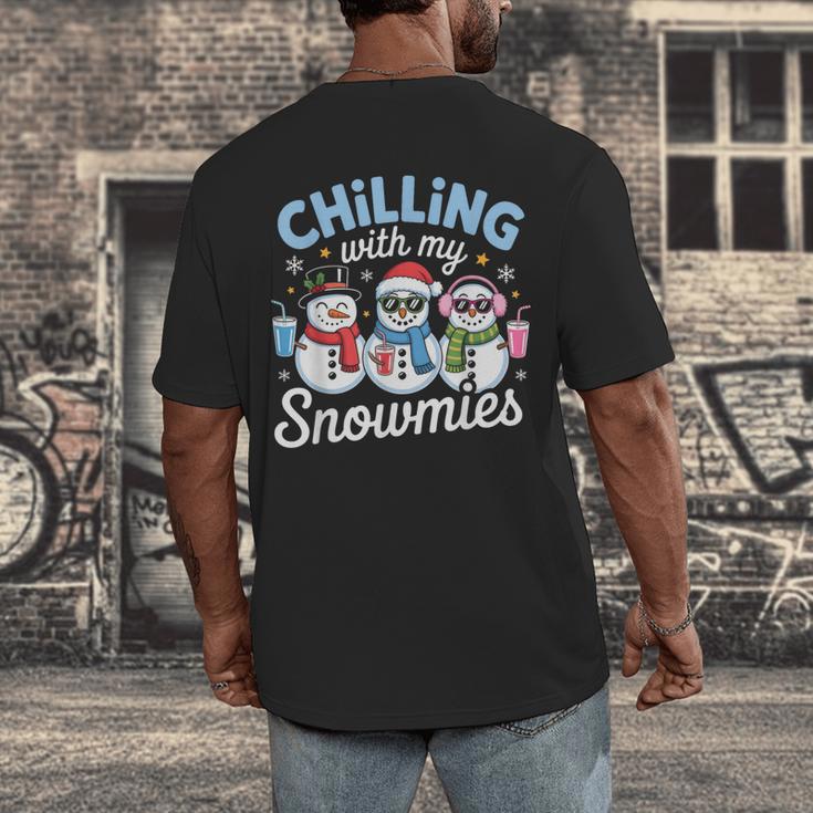 Chillin With My Snowmie Women Christmas Snowman Teacher Snow Men's Back Print T-Shirt, funny design Chillin With My Snowmie Women Christmas Snowman Teacher Snow Men's Back Print T-Shirt, funny design