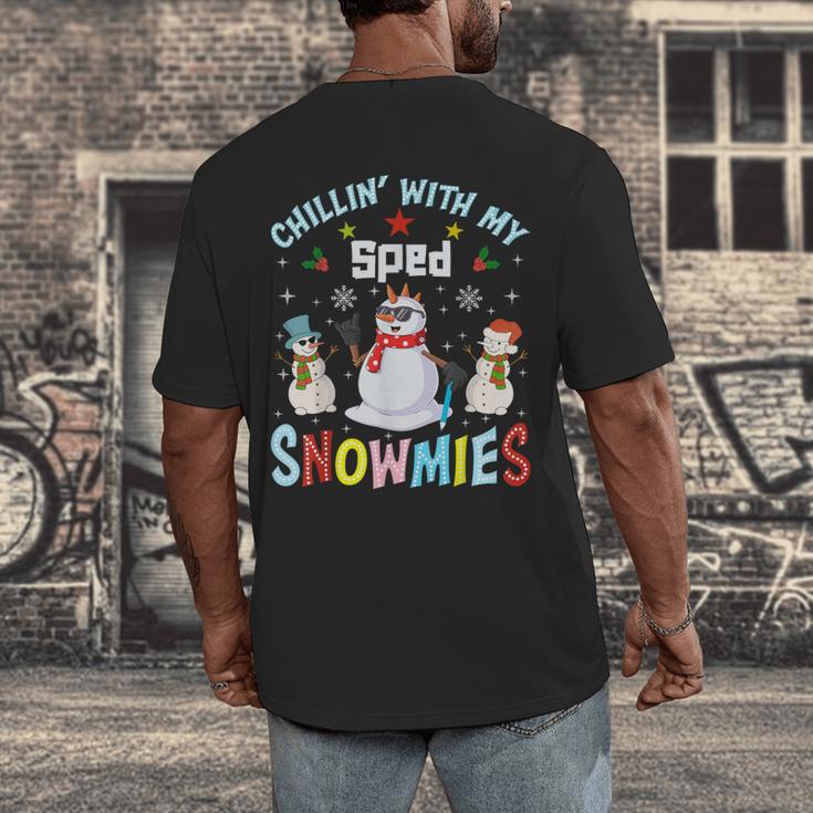 Chillin With My Sped Snowmies Teacher Student Christmas Men's Back Print T-Shirt, funny design Chillin With My Sped Snowmies Teacher Student Christmas Men's Back Print T-Shirt, funny design