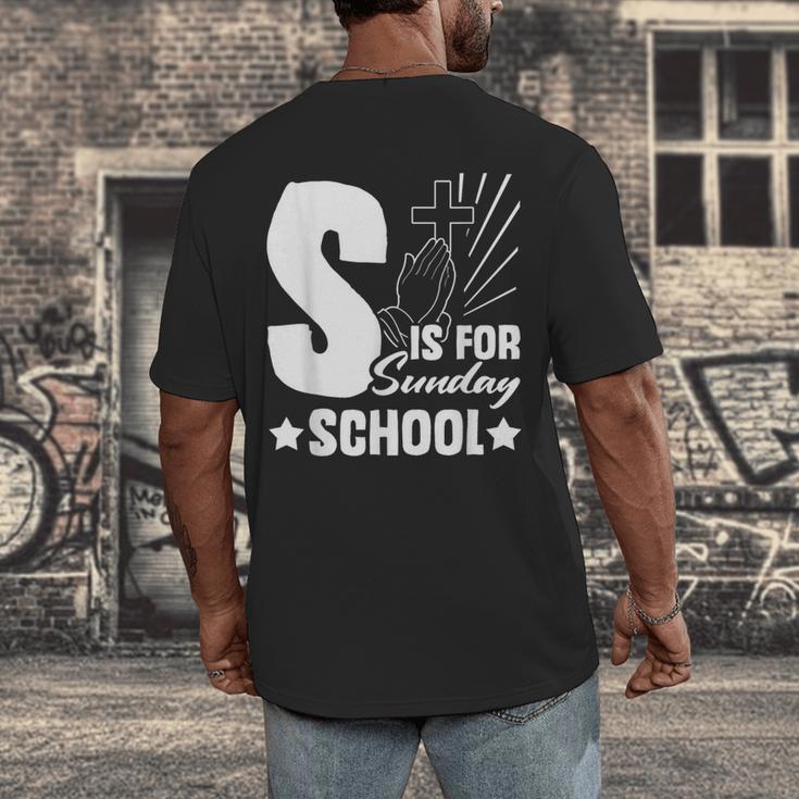 Christian Teacher S Is For Sunday School Essentials Men's Back Print T-Shirt, funny design