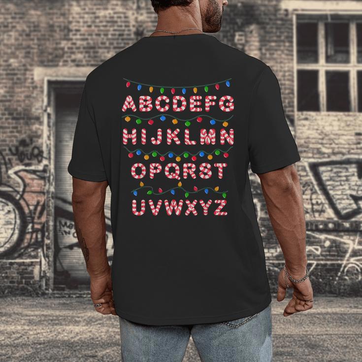 Christmas Alphabet Candy Cane Teachers Students Candy Cane For Men Women Kids Men's Back Print T-Shirt, funny design Christmas Alphabet Candy Cane Teachers Students Candy Cane For Men Women Kids Men's Back Print T-Shirt, funny design