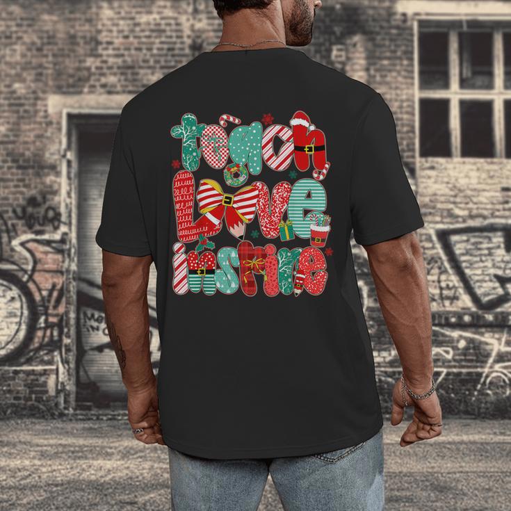 Christmas Coquette Bow Teacher Teach Love Inspire Men's Back Print T-Shirt, funny design