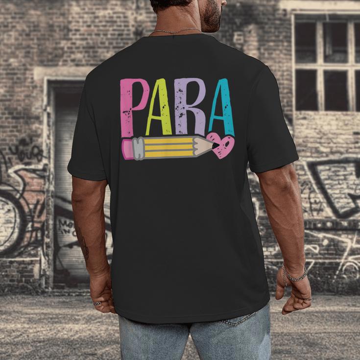Colorful PARA Teacher Paraprofessional Cute Pencil Men's Back Print T-Shirt, funny design