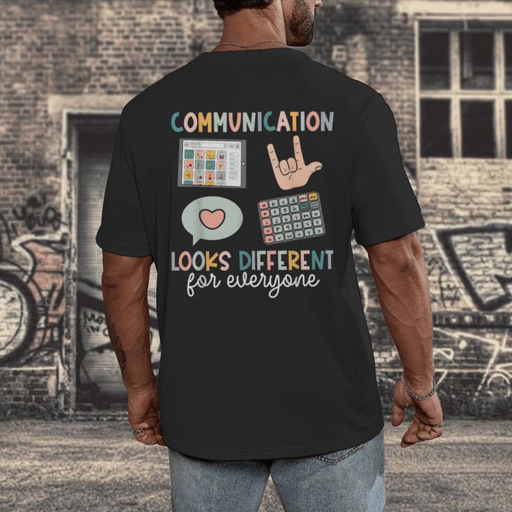 Communication Looks Different For Everyone SPED Teacher ASD Men's Back Print T-Shirt, funny design Communication Looks Different For Everyone SPED Teacher ASD Men's Back Print T-Shirt, funny design