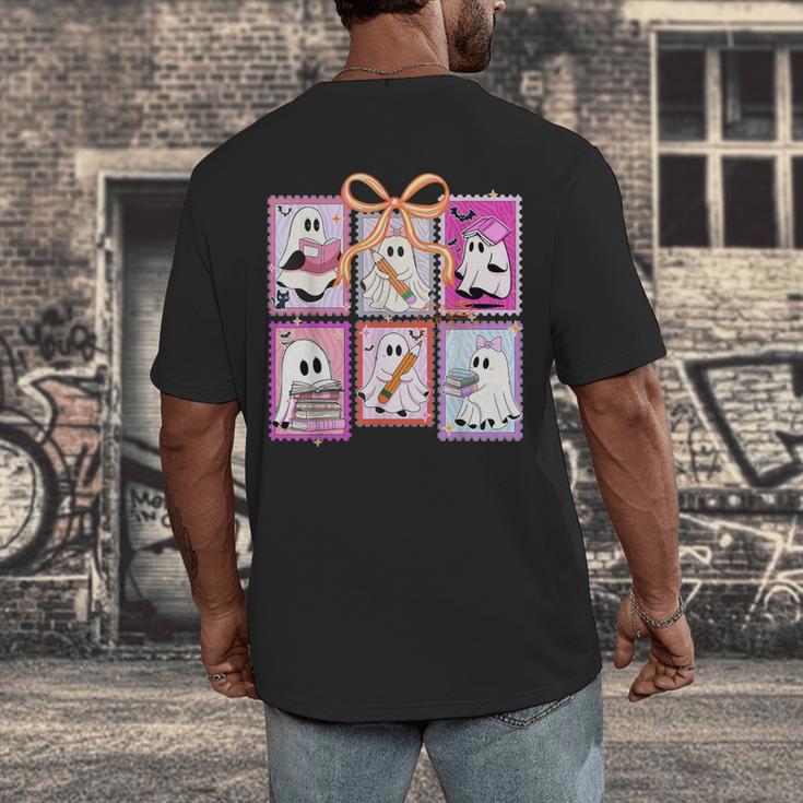 Coquette Bow Spooky Teacher Ghost Halloween Trick Or Teach Men's Back Print T-Shirt, funny design Coquette Bow Spooky Teacher Ghost Halloween Trick Or Teach Men's Back Print T-Shirt, funny design