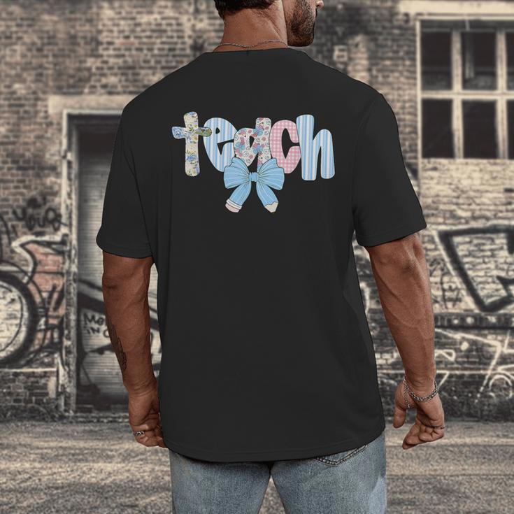 Coquette Bow Teach Teacher Happy First Day Back To School Men's Back Print T-Shirt, funny design Coquette Bow Teach Teacher Happy First Day Back To School Men's Back Print T-Shirt, funny design