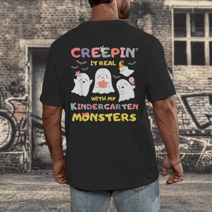 Creepin It Real With Kindergarten Monsters Halloween Teacher Men's Back Print T-Shirt, funny design Creepin It Real With Kindergarten Monsters Halloween Teacher Men's Back Print T-Shirt, funny design