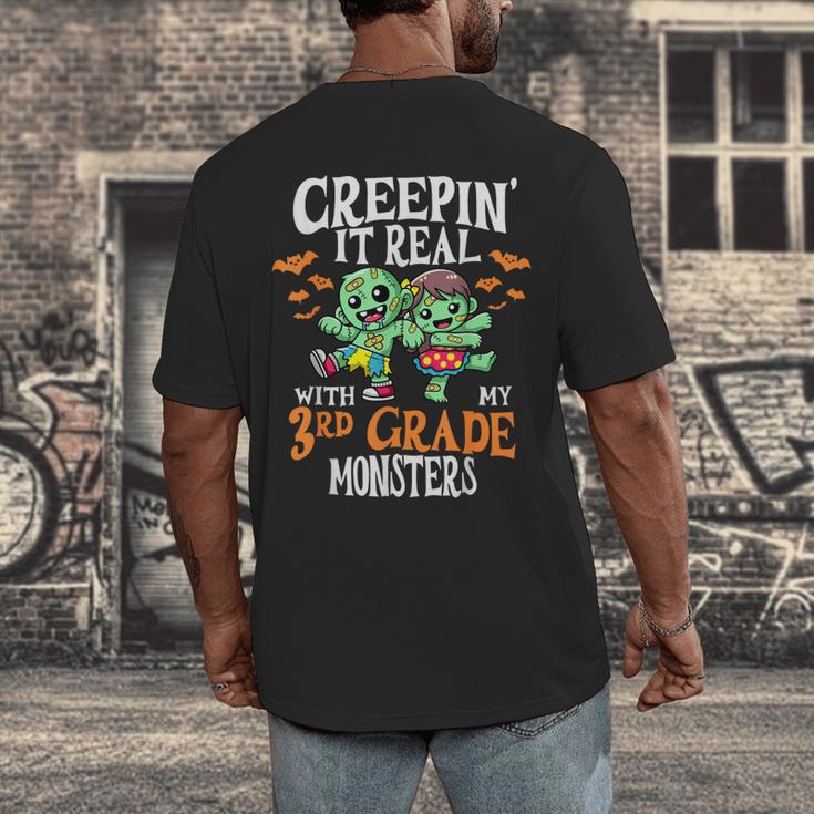 Creepin It Real Monster School 3rd Grade Teacher Halloween Men's Back Print T-Shirt, funny design