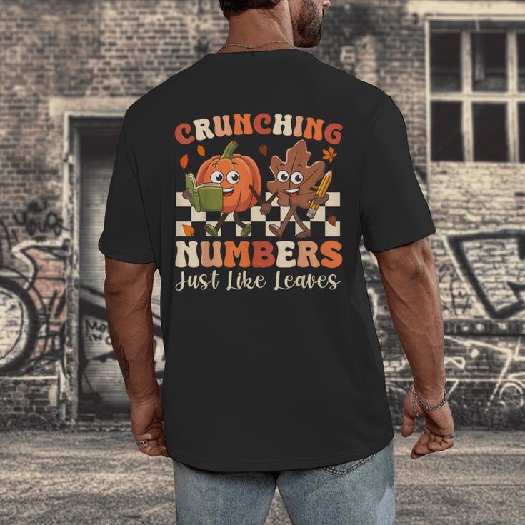 Crunching Numbers Just Like Leaves Pumpkin Fall Teacher Men's Back Print T-Shirt, funny design