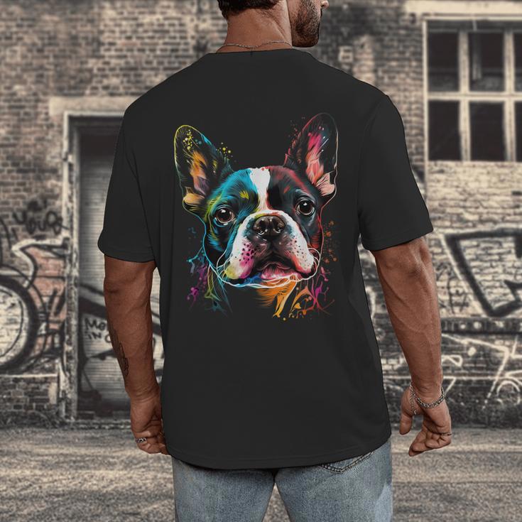Cute Boston Terrier Puppy Dog Art Lover Unique Painting For Men Women Kids Men's Back Print T-Shirt, funny design