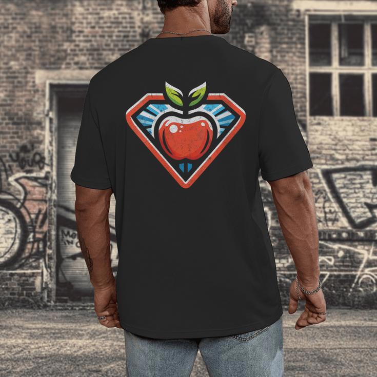 Cute Distressed Super Teacher Superhero Apple Men's Back Print T-Shirt, funny design Cute Distressed Super Teacher Superhero Apple Men's Back Print T-Shirt, funny design
