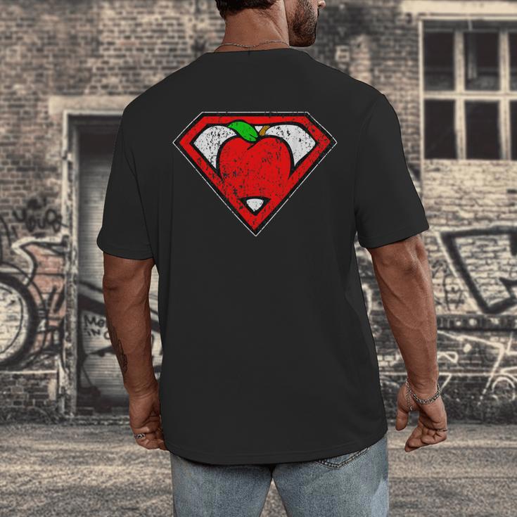 Cute Distressed Super Teacher Superhero Apple Shirt Men's Back Print T-Shirt, funny design