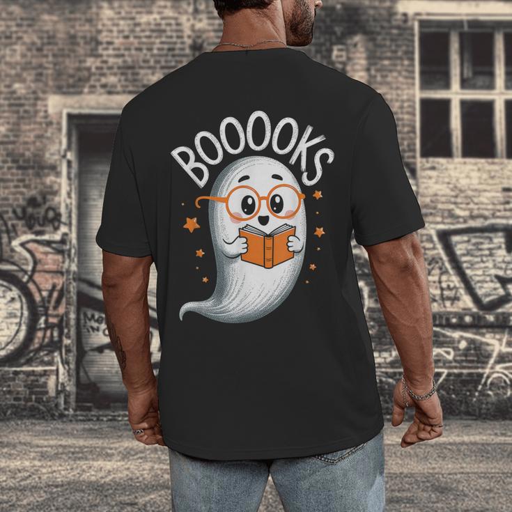 Cute Ghost Book Reading Halloween Teacher Men's Back Print T-Shirt, funny design Cute Ghost Book Reading Halloween Teacher Men's Back Print T-Shirt, funny design