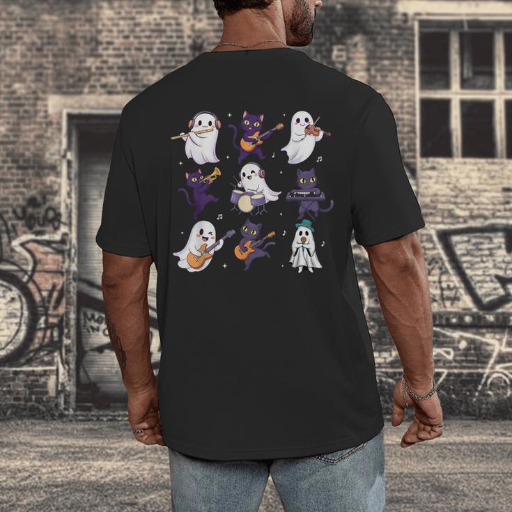 Cute Ghost Cat Playing Musical Halloween Music Teacher Men's Back Print T-Shirt, funny design