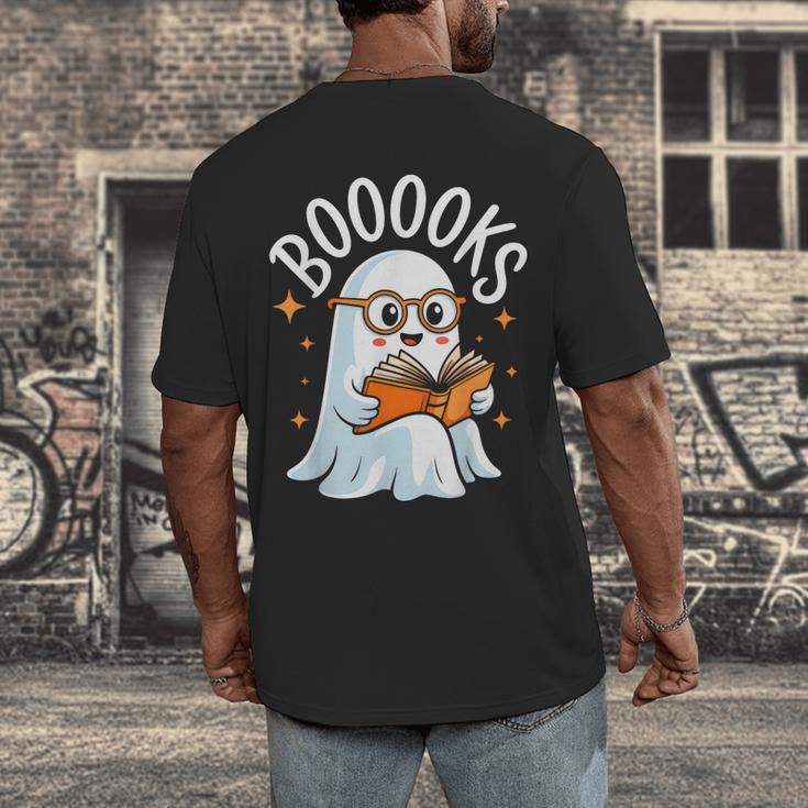 Cute Ghost Reading Book Librarian Teacher Halloween Costume Men's Back Print T-Shirt, funny design