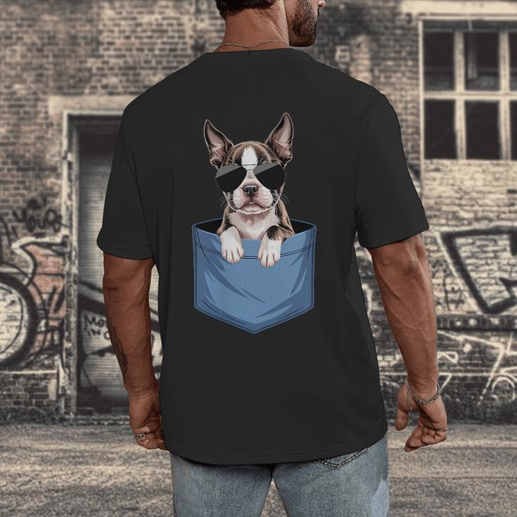 Cute Pocket Boston Terrier Lover Dog Mom Men's Back Print T-Shirt, funny design