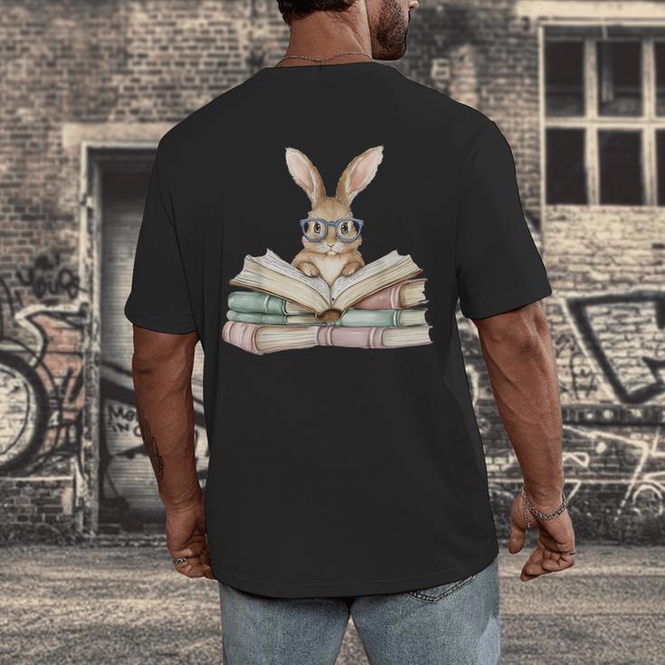 Cute Reading Bunny Glasses Books Bookworm Reader Teacher Men's Back Print T-Shirt, funny design Cute Reading Bunny Glasses Books Bookworm Reader Teacher Men's Back Print T-Shirt, funny design