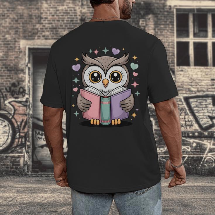 Cute Reading Owl Book Lover Teacher Librarian Bookworm Men's Back Print T-Shirt, funny design Cute Reading Owl Book Lover Teacher Librarian Bookworm Men's Back Print T-Shirt, funny design
