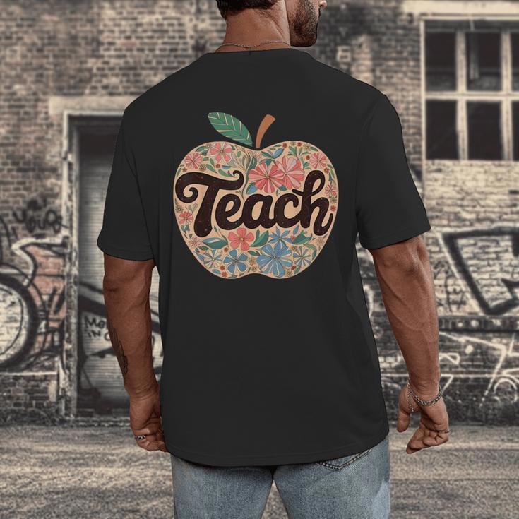 Cute Teacher With Apple Retro Teacher Kids Back To School Men's Back Print T-Shirt, funny design