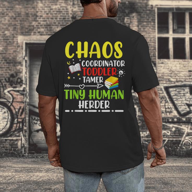 Daycare Teacher School Chaos Coordinator Toddler Tamer For Men Women Kids Men's Back Print T-Shirt, funny design Daycare Teacher School Chaos Coordinator Toddler Tamer For Men Women Kids Men's Back Print T-Shirt, funny design