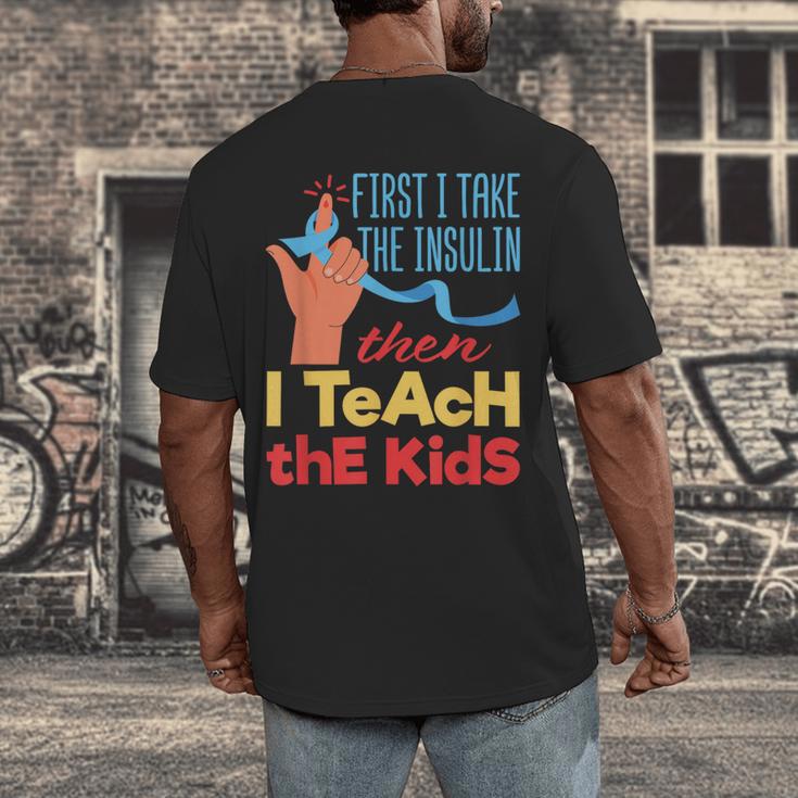 Diabetic Teacher Diabetes Awareness Insulin Blue Ribbon Men's Back Print T-Shirt, funny design Diabetic Teacher Diabetes Awareness Insulin Blue Ribbon Men's Back Print T-Shirt, funny design