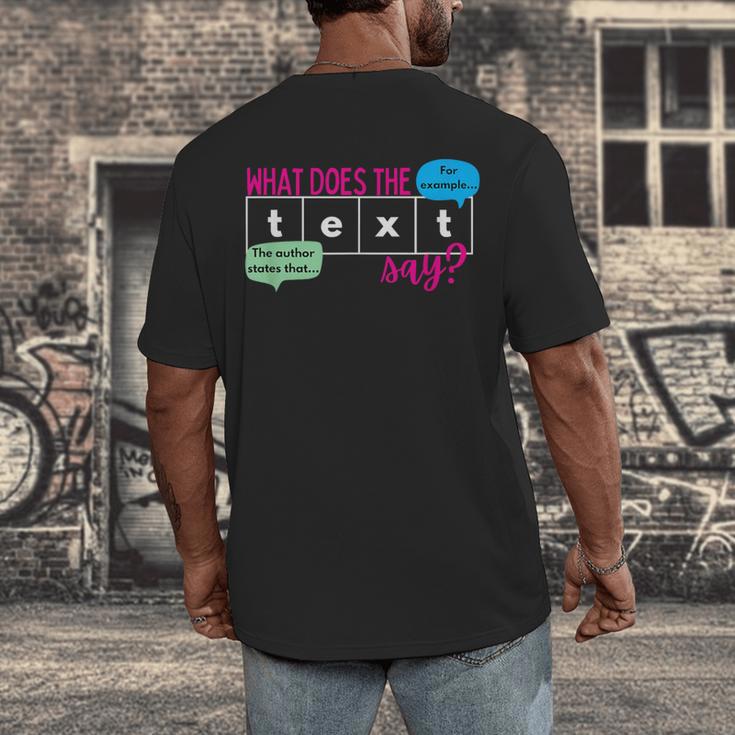 What Does The Text Say Text Evidence Reading Teacher For Men Women Men's Back Print T-Shirt, funny design