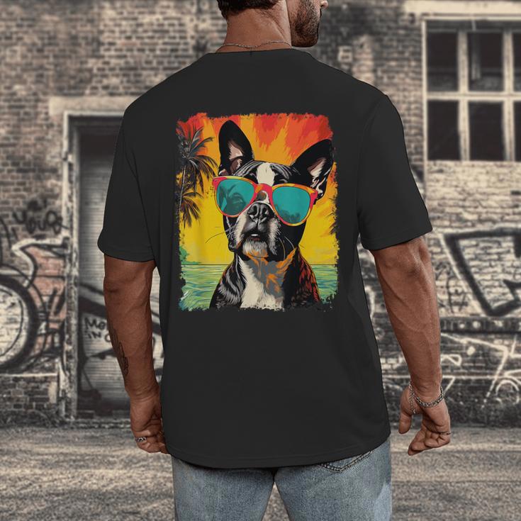Dog Boston Terrier Hawaiian Men's Back Print T-Shirt, funny design